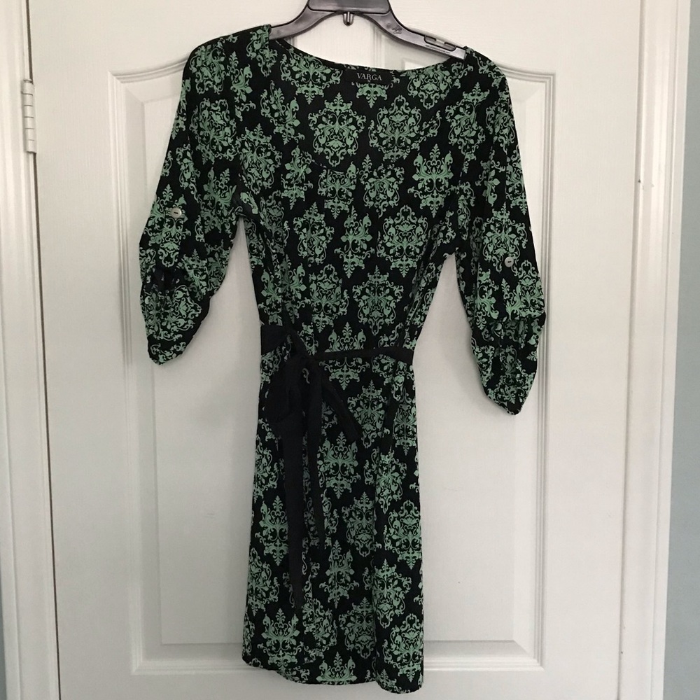 Black and green belted dress